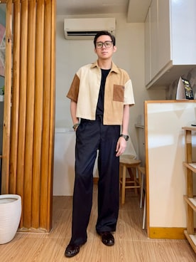 「H&M（エイチ・アンド・エム）のアイテム（パンツ、ブラック系）」を使った、Martin Bravoさん（メンズ・175cm）の夏コーディネート