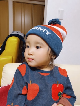 「TOMMY HILFIGER（トミーヒルフィガー）のアイテム（帽子）」を使った、yuchan (相互フォロー)さん（キッズ・100cm）の冬コーディネート