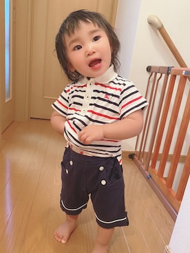 「BURBERRY（バーバリー）のアイテム（Tシャツ/カットソー、ホワイト系）」を使った、yuchan (相互フォロー)さん（キッズ・100cm）の秋コーディネート