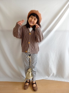 「ストライプパンツ」｜「アイテム（ハンチング/ベレー帽）」を使った、eratantanmenさん（キッズ・120cm）の秋コーディネート