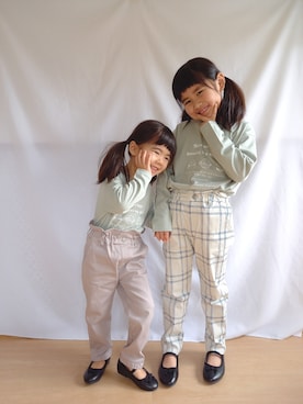 「チェック柄に恋してる」｜「アイテム（バレエシューズ）」を使った、eratantanmenさん（キッズ・120cm）の冬コーディネート