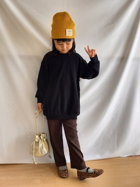 「BRANSHES（ブランシェス）のランダムテレコロングパンツ（その他パンツ）」を使った、eratantanmenさん（キッズ・120cm）の秋コーディネート