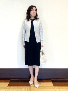 「結婚式二次会スタイル」｜「アイテム（ノーカラージャケット）」を使った、yuuさん（レディース・161cm）の冬コーディネート