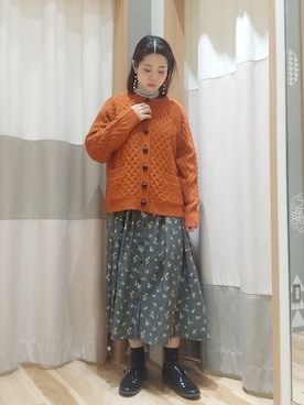 「小花柄ワンピース」｜「アイテム（トップス）」を使った、しばちゃんさん（レディース・156cm）の冬コーディネート