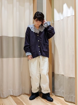 「Samansa Mos2（サマンサ モスモス）のイージーツイルパンツ（その他パンツ、ホワイト系）」を使った、しばちゃんさん（レディース・156cm）の春コーディネート