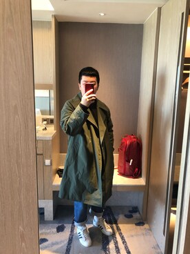 「GU（ジーユー）のアイテム（ピーコート）」を使った、Sam Yangさん（メンズ・175cm）の冬コーディネート