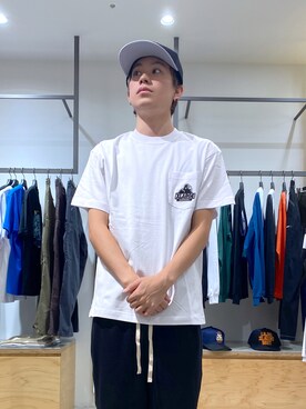 「XLARGE（エクストララージ）のEMBROIDERY SLANTED OG S/S POCKET TEE（Tシャツ/カットソー、ホワイト系）」を使った、宮田和正さん（メンズ・165cm）の夏コーディネート