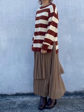 「ボーダーニット」｜mintpinkさん（レディース・158cm）の冬コーディネート