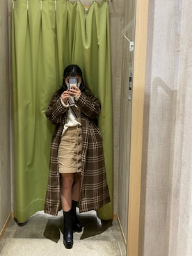 「OLIVE des OLIVE（オリーブデオリーブ）のアイテム（ノーカラーコート）」を使った、あーちゃんさん（レディース・151cm）の冬コーディネート