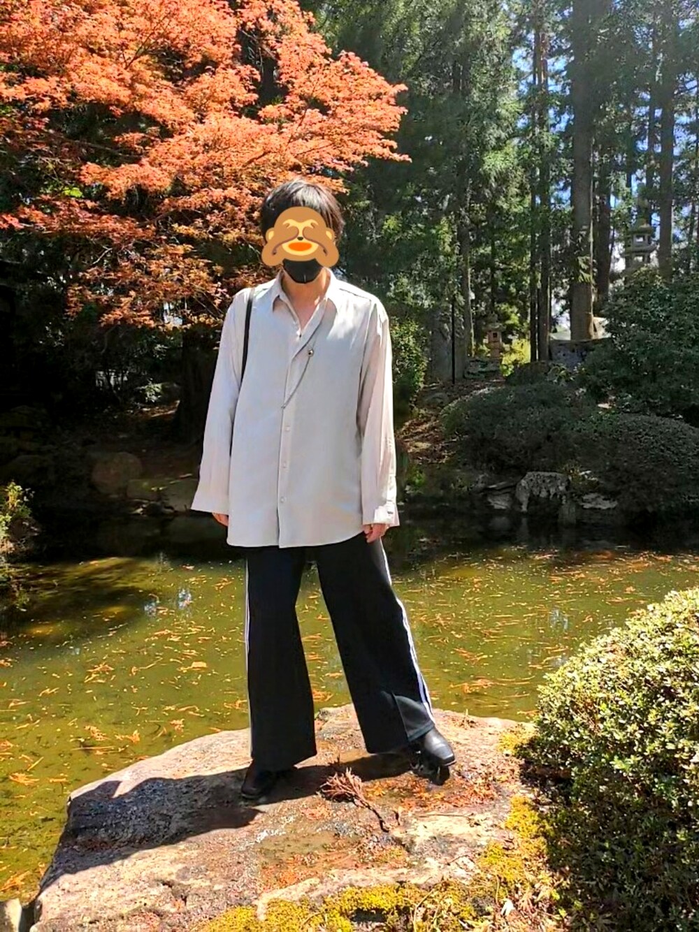 「きれいめカジュアル、ワイドパンツ、シャツスタイル、お洒落さんとつながりたい、春服、プチプラ、スポーツミックス、アディダス、アディダスジャージ、春服コーデ、ヒールブーツ」｜「HAREのアイテム（ネックレス、シルバー系）」を使った、Yiさん（メンズ・167cm）の春コーディネートの1枚目の写真
