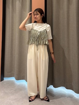 「アイテム（キャミソール、グリーン系）」を使った、ことさん（レディース・155cm）の夏コーディネート