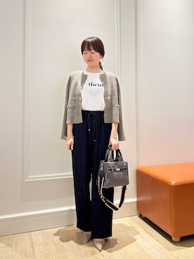 「MICO COULIER（ミコクリエ）のラインテープ2WAYミニトートバッグ（トートバッグ）」を使った、KATAYAMAさん（レディース・156cm）の秋コーディネート