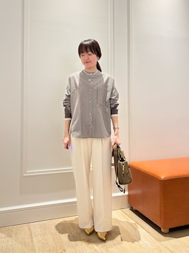 「MICO COULIER（ミコクリエ）のラインテープ2WAYミニトートバッグ（トートバッグ）」を使った、KATAYAMAさん（レディース・156cm）の秋コーディネート