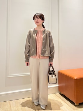 「NOLLEY’S（ノーリーズ）のマット＆ソフトフェイクレザーブルゾン（ブルゾン、グリーン系）」を使った、KATAYAMAさん（レディース・156cm）の春コーディネート