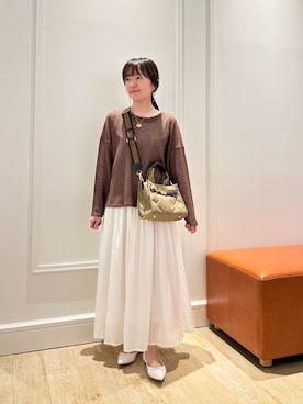 「MICO COULIER（ミコクリエ）のラインテープ2WAYミニトートバッグ（トートバッグ）」を使った、KATAYAMAさん（レディース・156cm）の夏コーディネート