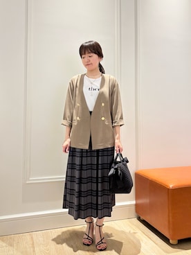 「アイテム（ノーカラージャケット）」を使った、KATAYAMAさん（レディース・156cm）の夏コーディネート