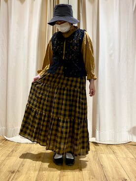 「Samansa Mos2（サマンサ モスモス）のモチーフレースベスト（ベスト）」を使った、おすずさん（レディース・151cm）の夏コーディネート