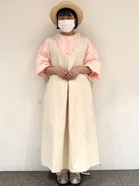 「花見」｜「アイテム（ジャンパースカート）」を使った、おすずさん（レディース・151cm）の春コーディネート