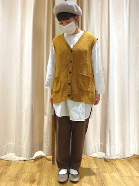 「マスタード」｜「アイテム（ハンチング/ベレー帽）」を使った、おすずさん（レディース・151cm）の夏コーディネート