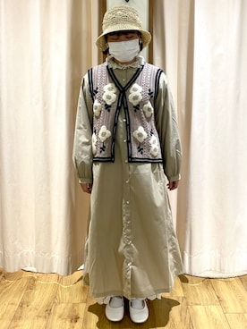 「サマンサ モスモス(Samansa Mos2)」｜「アイテム（シャツワンピース）」を使った、おすずさん（レディース・151cm）の春コーディネート