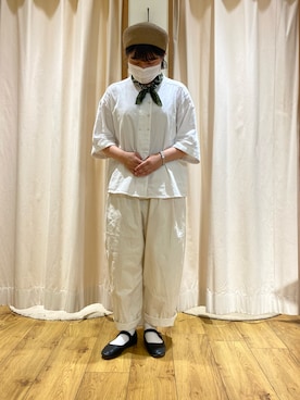 「オールホワイト」｜「アイテム（ハンチング/ベレー帽）」を使った、おすずさん（レディース・151cm）の夏コーディネート