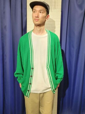「L’autre côtéのアイテム（カーディガン/ボレロ、グリーン系）」を使った、lautrecote下北沢店さん（メンズ・158cm）の秋コーディネート