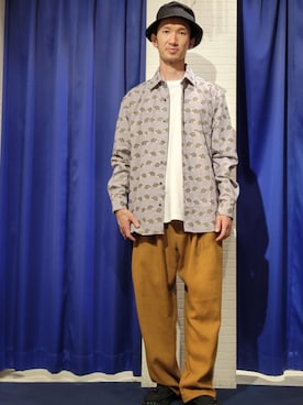 「GRAND GLOBAL（グランドグローバル）のアイテム（シャツ/ブラウス、グレー系）」を使った、lautrecote下北沢店さん（メンズ・158cm）の夏コーディネート