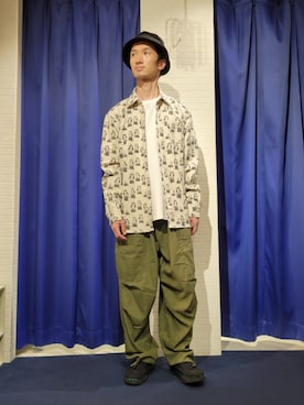 「GRAND GLOBAL（グランドグローバル）のアイテム（シャツ/ブラウス、ホワイト系）」を使った、lautrecote下北沢店さん（メンズ・158cm）の夏コーディネート