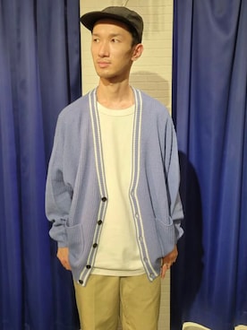 「L’autre côtéのアイテム（カーディガン/ボレロ、パープル系）」を使った、lautrecote下北沢店さん（メンズ・158cm）の秋コーディネート