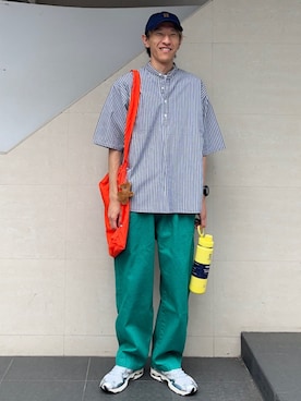 「newhattan（ニューハッタン）のアイテム（キャップ）」を使った、徳山さん（メンズ・177cm）の夏コーディネート