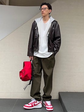 「スエット」｜「アイテム（ブルゾン）」を使った、徳山さん（メンズ・177cm）の秋コーディネート