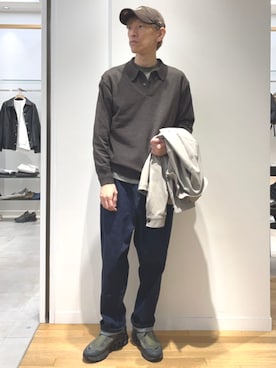 「アイテム（ハット、ブラウン系）」を使った、徳山さん（メンズ・177cm）の秋コーディネート