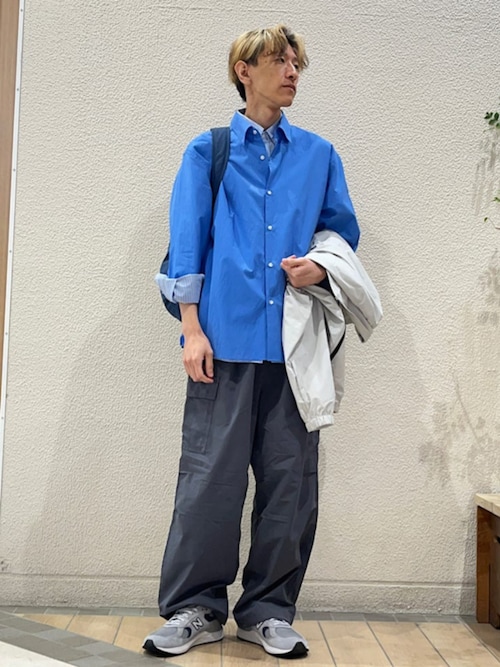 SHIPS any: JAPAN MADE ブルー ストライプ/ソリッド レギュラーカラー
