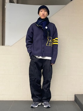「アイテム（マフラー）」を使った、徳山さん（メンズ・177cm）の冬コーディネート