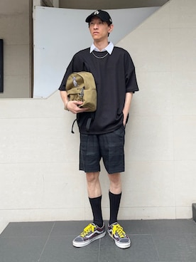 「アイテム（アクセサリー、ホワイト系）」を使った、徳山さん（メンズ・177cm）の夏コーディネート