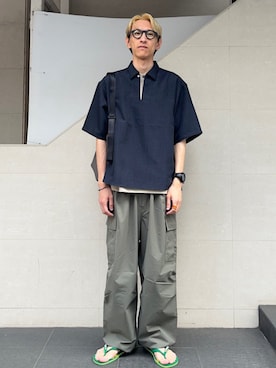 「スキッパーシャツ」｜「アイテム（アクセサリー）」を使った、徳山さん（メンズ・177cm）の夏コーディネート