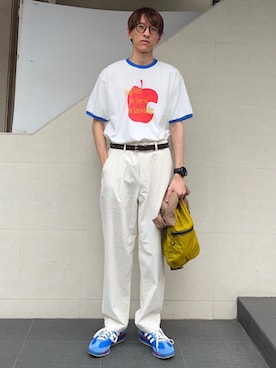 「シアーシャツ」｜「アイテム（ブラウン系）」を使った、徳山さん（メンズ・177cm）の夏コーディネート
