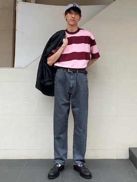 「ボーダートップス」｜「アイテム（ジャケット/アウター）」を使った、徳山さん（メンズ・177cm）の夏コーディネート