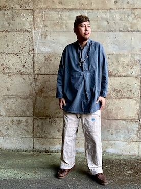 「MILITARY（ミリタリー）のアイテム（シャツ/ブラウス、ブルー系）」を使った、Arukot:      さん（メンズ・177cm）の春コーディネート