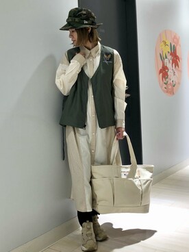 「AVIREX（アヴィレックス）のアイテム（シャツワンピース）」を使った、mihotakematsuさん（レディース・156cm）の春コーディネート