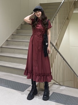 「jouetie（ジュエティ）のロゴレースフリルトートバッグ（トートバッグ、ブラック系）」を使った、KANONさん（レディース・158cm）の春コーディネート