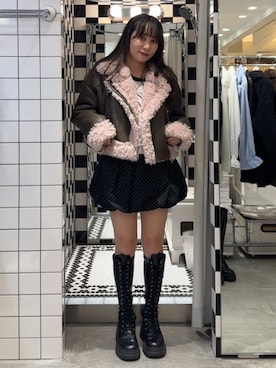 「jouetie（ジュエティ）のパターンバルーンミニスカパン ドット チェック（スカート）」を使った、KANONさん（レディース・158cm）の秋コーディネート