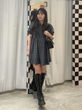 「jouetie（ジュエティ）のベルトチェーンハンドバッグ（ハンドバッグ、ブラック系）」を使った、KANONさん（レディース・158cm）の夏コーディネート