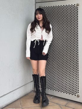 「jouetie（ジュエティ）のギャザージップフーディ【セットアップ対応】（Other tops、ホワイト系）」を使った、KANONさん（レディース・158cm）の春コーディネート