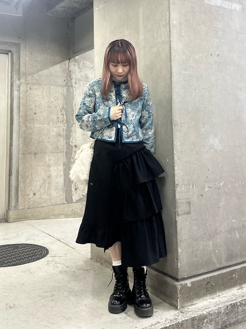 ジュエティ アシメヘムティアードスカート チェック フリル