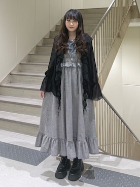 「jouetie（ジュエティ）のストレッチレースアップロングブーツ 厚底（Boots、ブラック系）」を使った、KANONさん（レディース・158cm）の春コーディネート
