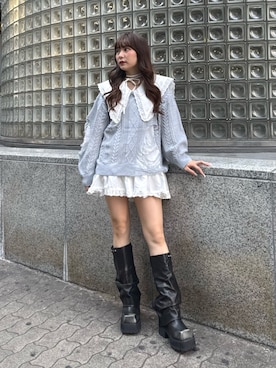 「jouetie（ジュエティ）のビッグカラーシャツワンピース（ワンピース、ホワイト系）」を使った、KANONさん（レディース・158cm）の夏コーディネート