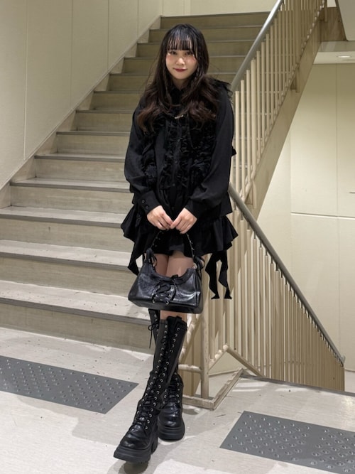 ストレッチレースアップロングブーツ 厚底 靴 冬服（ブーツ）｜jouetie