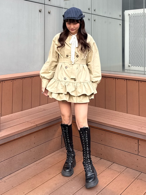 ストレッチレースアップロングブーツ 厚底 靴 冬服（ブーツ）｜jouetie