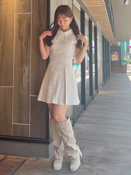 dazzlin シャツカラーツイードミニワンピース　アイボリー　S セール】シャツカラーツイードミニワンピース（ワンピース